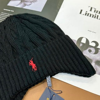 Ralph Lauren Hat Contrast Pony Ribbed Knit Beanie