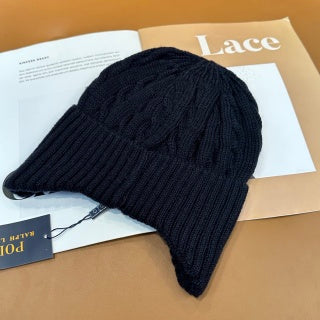 Ralph Lauren Hat Graphite Navy Red Pony Cable Rib Beanie