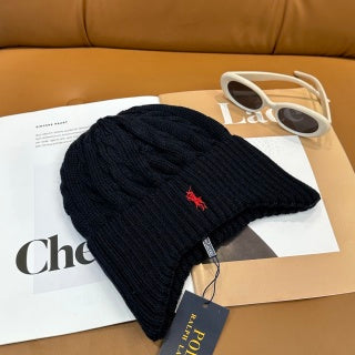 Ralph Lauren Hat Graphite Navy Red Pony Cable Rib Beanie