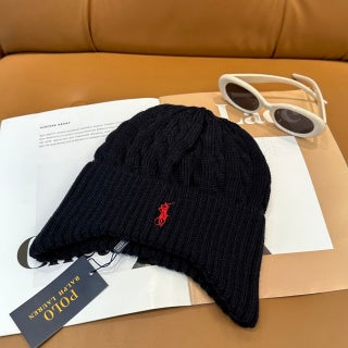 Ralph Lauren Hat Graphite Navy Red Pony Cable Rib Beanie