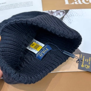Ralph Lauren Hat Graphite Navy Red Pony Cable Rib Beanie