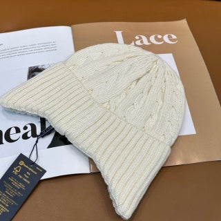 Ralph Lauren Hat Cream Ivory Navy Pony Vertical Rib Beanie
