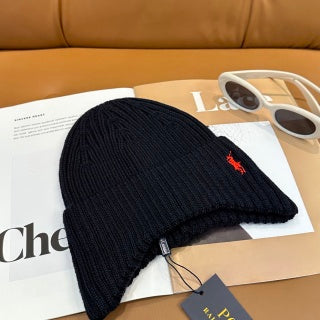 Ralph Lauren Hat Midnight Navy Red Pony Ribbed Knit Beanie