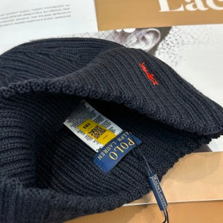 Ralph Lauren Hat Midnight Navy Red Pony Ribbed Knit Beanie