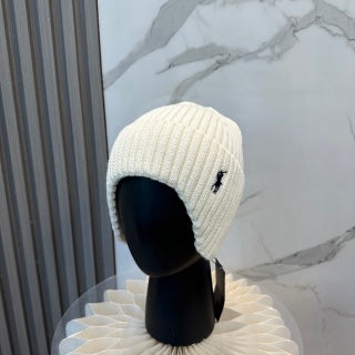 Ralph Lauren Hat Chalk White Side Pony Rib Knit Beanie