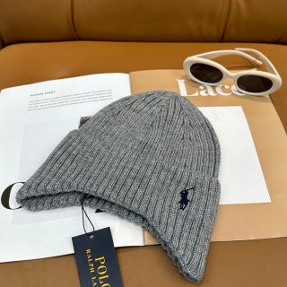 Ralph Lauren Hat Light Gray Side Pony Vertical Rib Beanie