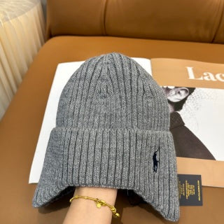 Ralph Lauren Hat Light Gray Side Pony Vertical Rib Beanie