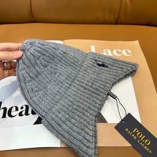 Ralph Lauren Hat Light Gray Side Pony Vertical Rib Beanie