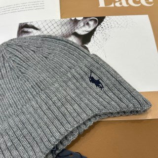 Ralph Lauren Hat Light Gray Side Pony Vertical Rib Beanie