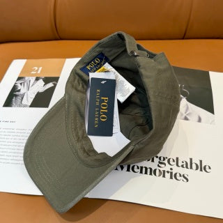 Ralph Lauren Hat Olive Green Baseball Cap with Small Polo Bear Embroidery