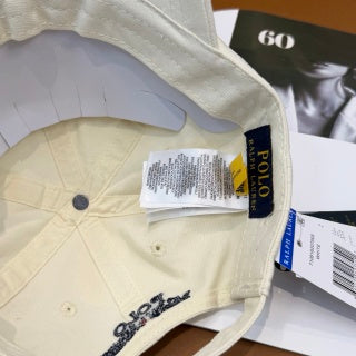 Ralph Lauren Hat Cream Side-Profile Baseball Cap with Small Polo Bear Embroidery