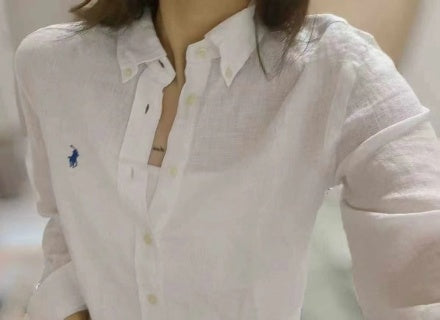 Ralph Lauren Shirt Classic Linen Button Down Long Sleeve Shirt