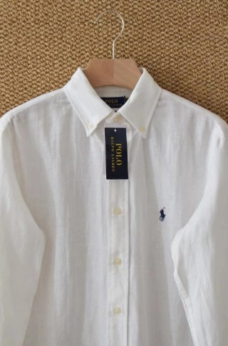 Ralph Lauren Shirt Classic Linen Button Down Long Sleeve Shirt