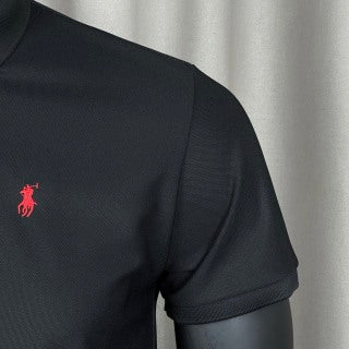Ralph Lauren Unisex Black Cotton Piqué Pony Polo Shirt