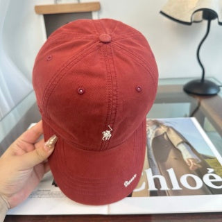 Ralph Lauren Hat Washed Red Pony Script-Brim Baseball Cap