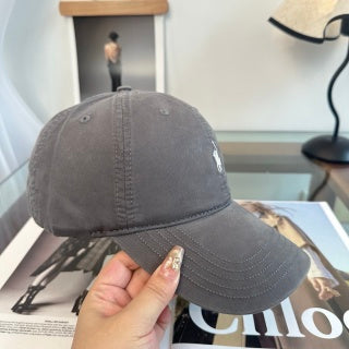 Ralph Lauren Hat Gray Washed Pony Script-Brim Baseball Cap