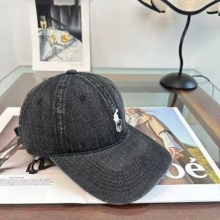 Ralph Lauren Hat Charcoal Washed-Look Pony Baseball Cap