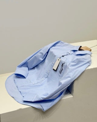 Ralph Lauren Shirt Contrast Embroidered Tencel Linen Blend Long Sleeve Shirt