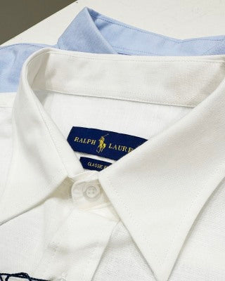 Ralph Lauren Shirt Contrast Embroidered Tencel Linen Blend Long Sleeve Shirt