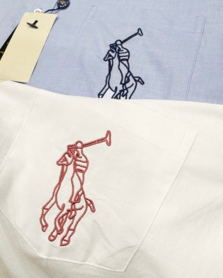 Ralph Lauren Shirt Contrast Embroidered Tencel Linen Blend Long Sleeve Shirt