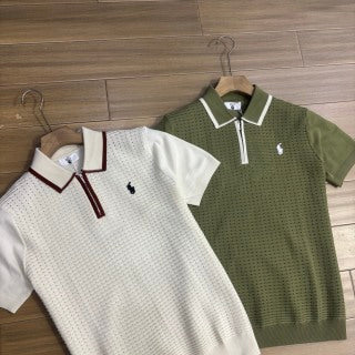 Ralph Lauren T-shirt Open-Knit Contrast Collar Short Sleeve Tee