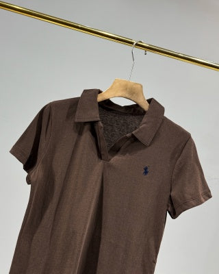 Ralph Lauren Polo Shirt Women's Cotton Ribbed Collar Polo