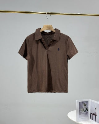 Ralph Lauren Polo Shirt Women's Cotton Ribbed Collar Polo